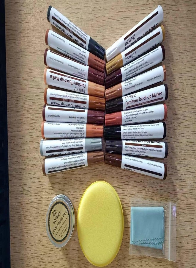 DEWEL Furniture Markers Touch Up, 18 Colors Wood Markers Furniture Repair Kit with Polish Wax, Wood Pens for Furniture Scratch Repair - Image 2